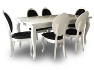 Stół rozkładany + 6 krzeseł biały zestaw do salonu
