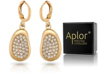 Złote Kolczyki Długie Krysz. Swarovski zatrzask wiszące Pudełko na prezent