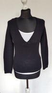 Sweter w serek wełna bezszwowy czarny r. S