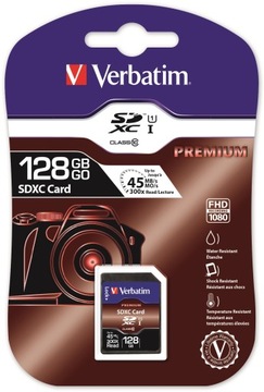 Karta pamięci SDXC Verbatim Premium U1 128GB (90 MB/s) Class 10 UHS-1 V10