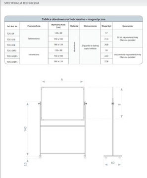 TOS Магнитная вращающаяся доска, подвижная, 220x100 см