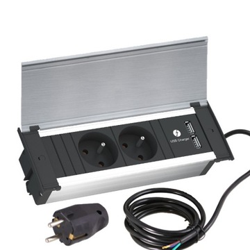 Лента 2x230V+2xUSB крышка INOX KAPSA BACHMANN