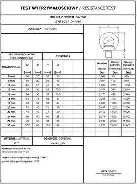 ВИНТ С УШИНОЙ DIN 580 М12 - 1 шт./СЕРТИФИКАТ.