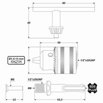 Патрон для дрели, ключ, адаптер SDS Plus.