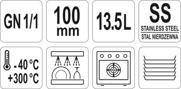 КОНТЕЙНЕР ПЕРФОРИРОВАННЫЙ YATO GN 1/1 100 ММ 13,5 Л