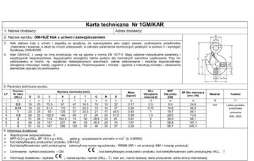 Hak z uchem i zabezpieczeniem - atestowany 3000 kg