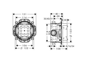 Hansgrohe/Omnires Ecostat комплект для скрытой термованны 25см