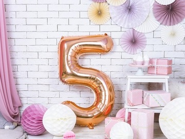 Balon foliowy CYFRA 5 różowo złoty 86cm ROSE GOLD