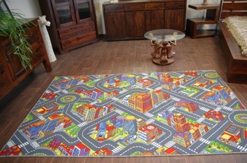 Dywan dziecięcy ULICZKI BIG CITY szary MIASTO DROGI RONDO ULICE 100x250 cm