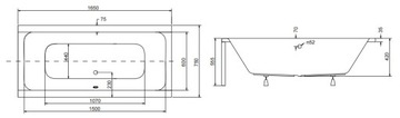 QUADRO прямоугольная ванна 165x75 + АВТОМАТИЧЕСКИЙ СИФОН