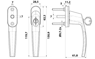 Оконная ручка с ключом Victory Black RAL9005