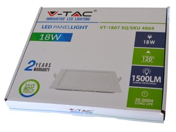 PANEL LED SLIM PREMIUM V-TAC 18W KWADRAT CIEPŁY