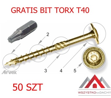 ARVEX СТОЛЯНЫЕ ВИНТЫ ДЛЯ ДЕРЕВА TORX 8x360 + БИТА