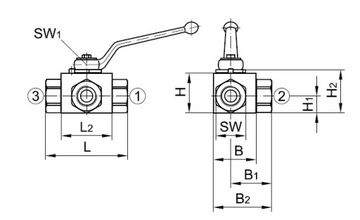 Zawór trójdrożny hydrauliczny ręczny 1/2