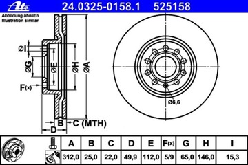 ATE POWER DISC ПЕРЕДНИЕ ДИСКИ AUDI A3 8P 8V 312мм