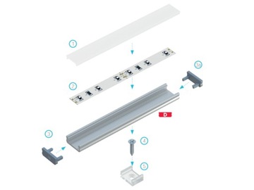 АЛЮМИНИЕВЫЙ ПРОФИЛЬ ТИП D ДЛЯ СВЕТОДИОДНЫХ ПОВЕРХНОСТЕЙ RAW 1м