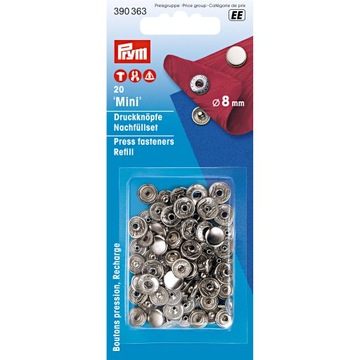 Кнопки PRYM 8мм MINI 20 комплектов СЕРЕБРЯНЫЕ