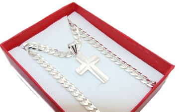 Srebrny Łańcuszek Pancerka Męski 6mm 60cm +Krzyż