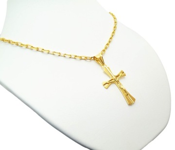 Pozłacany Srebrny Łańcuszek Ankier 3mm + Krzyżyk