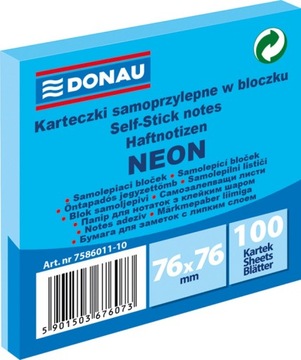 KARTECZKI SAMOPRZYLEPNE 76x76 DONAU NEON NIEBIESKI