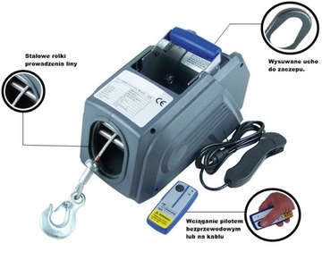 Portable winch on hook - 12 v/ load capacity 2, 7 t, фото