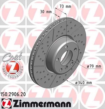 Zimmermann тормозные диски права bmw 3 f30 f31 340mm nac+ wierc, фото