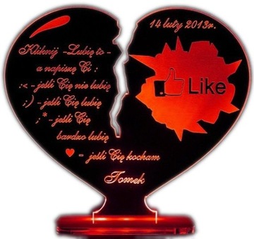 St. valentine's day led backlight 4 color zlamane heart like facebook, фото