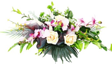 Good condition bundle reed flowers on cemetery grave orchids orchid roses, фото