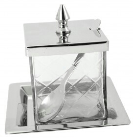 Elegant silver glass sugar bowl з spoon organizer glamor, фото