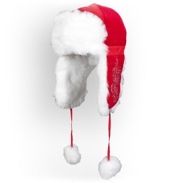 W102B CIEPŁA ZIMOWA CZAPKA USZATKA CZERWONA