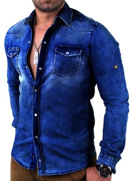 Koszula Męska Jeans Casual Slimfit Przecierana NEW