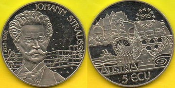 АВСТРИЯ 5 ЭКЮ 1995 года Штраус