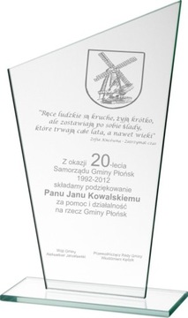 statuetka szklana grawerowana laserowo 21cm / 6mm
