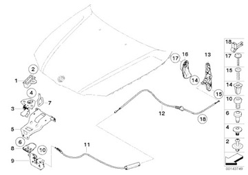 Оригинальный трос открывания капота BMW E87.