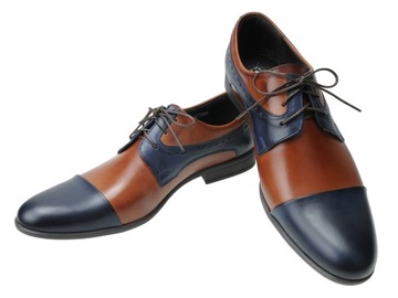 Ekskluzywne męskie buty wizytowe brąz granat 45