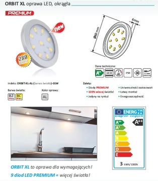 Oprawa meblowa LED ORBIT XL 3W CZARNA neutralna