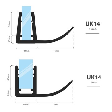 Уплотнитель для душевой кабины 140см 6 7 8 мм UK14