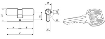 ЦИЛИНДР ЦИЛИНДР GERDA 30/35 ДЛЯ ДВЕРЕЙ, ЛАТУНЬ, ЦИЛИНДР ЦИЛИНДР, 3 КЛЮЧА