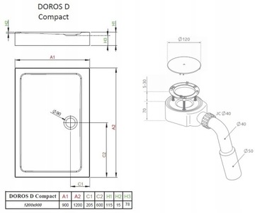 RADAWAY DOROS D COMPACT ДУШЕВОЙ ПОДДОН 120x90см + СИФОН