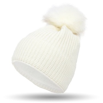 W318A CZAPKA ZIMOWA Z POMPONEM BEANIE Z POLAREM