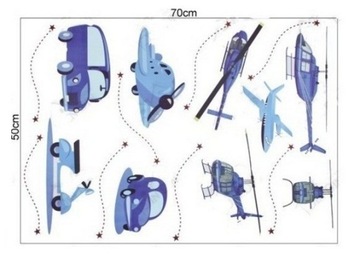Большие наклейки на стену МАШИНЫ ПОЕЗД САМОЛЕТ 4 узора