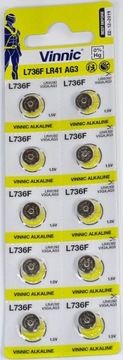 10x AG3 LR41 АЛКАИЧЕСКАЯ батарейка L736 192 392 VINNIC