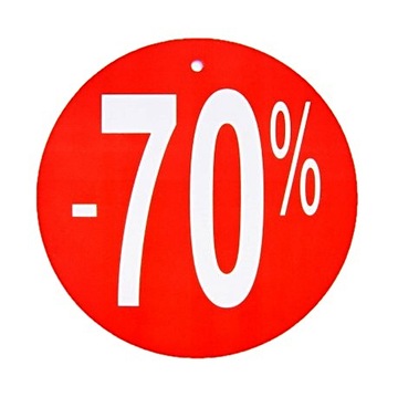 TABLICZKA 70% 70 CZERWONA KOŁO WYPRZEDAŻ 9 cm