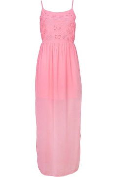 New Look Różowa Sukienka Maxi Szyfon Hafty L 40