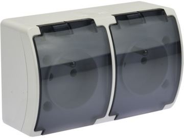 РОЗЕТКА ГЕРМЕТИЧНАЯ ДВОЙНАЯ НАВЕРХНОСТНАЯ, ДЫМОВАЯ, IP44