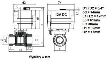 КЛАПАН 12V 3/4'' ШАРОВОЙ электромагнитный клапан, привод DN20