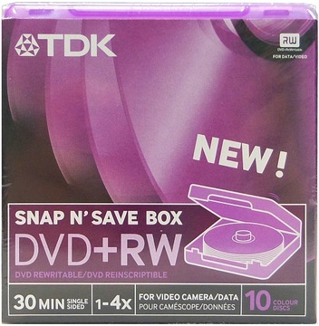 TDK Mini DVD+RW 10szt x4 BOX 1,4gb 8cm Do Kamer