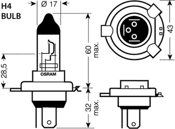 OSRAM H4 ORIGINAL STANDARD 24V 75/70W 64196 P43t