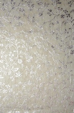 Papier ozdobny fizelina ecru kwiaty srebrne 5szt.