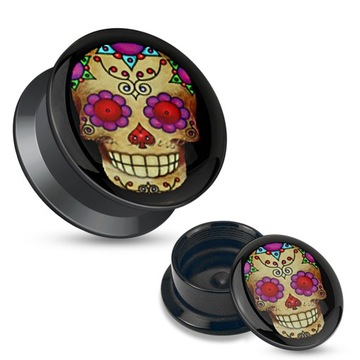 TUNELE PLUG AKRYLOWY TUNEL GWINT WEW. SKULL 14 mm